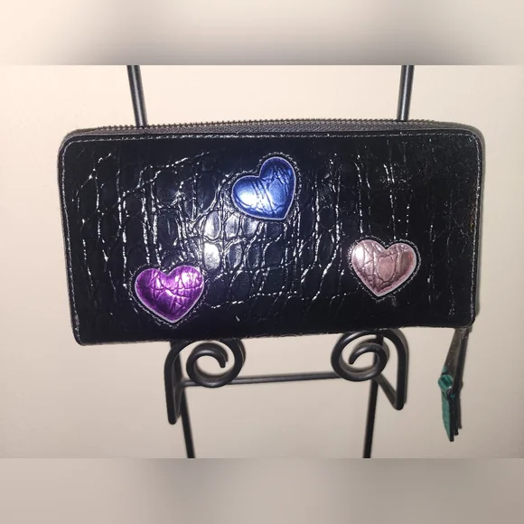 Kurt Geiger London Black Leather Puffy Rainbow Hearts Wallet - Picture 5 of 8